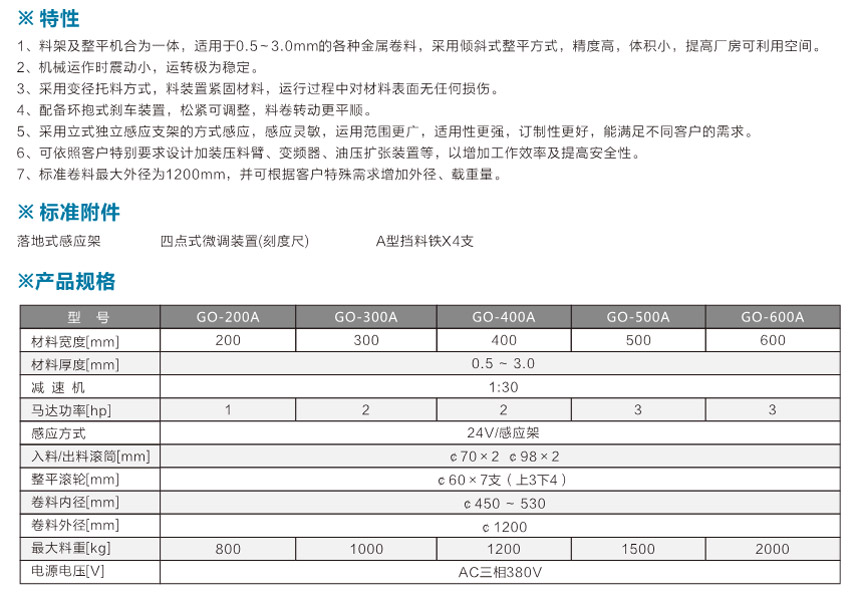 中板料架兼整平機GO-A產(chǎn)品說明